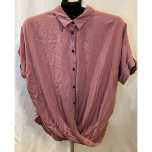 Harper Pink Short Sleeve Button Down Twist Front Blouse Women's size L